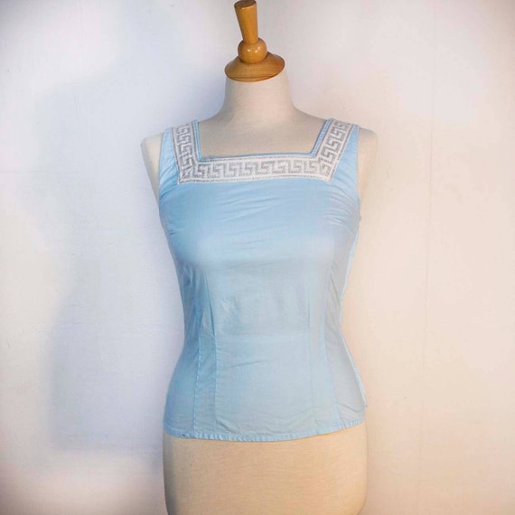 1950s Sky Blue Cotton Tank | Size Small | Bust-36… - image 1