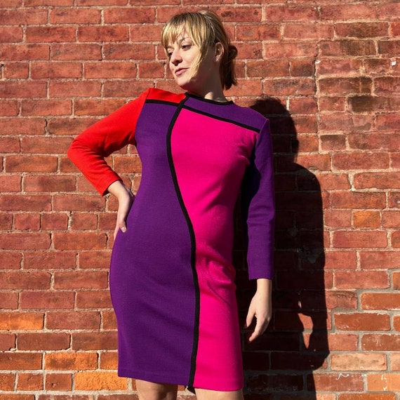 1980s Colorblock Dress | Medium | Mod | Vintage V… - image 1