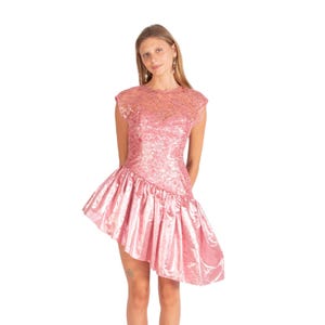 1980s Pink Sparkle Party Dress | Bust 34&quot; | Lave Overlay | Vintage