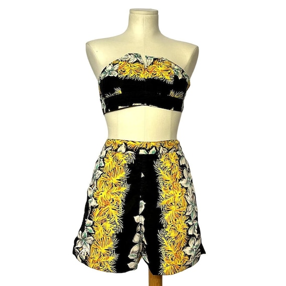 1950s Hawaiian Playsuit Small Tiki Print Bust 30