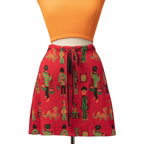 60s Novelty Print Knit Mini Skirt | Medium | VTG V