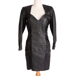 1980s Black Leather Dress | Bust 34-36&quot; | Wilsons | Vintage