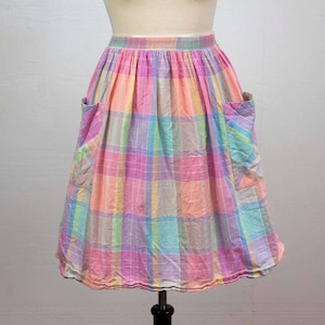 Vintage Plaid Pastel Skirt | 80s | VTG | Small | Waist 22-28
