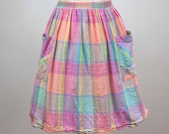 Vintage Plaid Pastel Skirt | 80s | VTG | Small | Waist 22-28