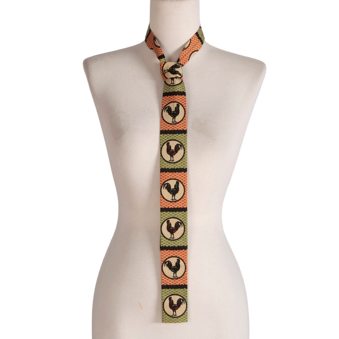 小物 50's Gun Themed ROOSTER Skinny Tie MINTY 1950s Rooster Skinny Tie | Hand Printed | Novelty | Vintage