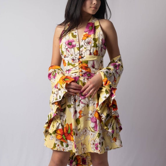 Vestido Floreado Amarillo 60s Chal Busto 34 VTG Vintage Etsy