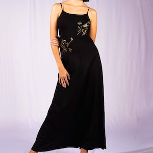 1970s Black Sequined Dress | Bust 34 | Waist 26 | XS | Vintage VTG