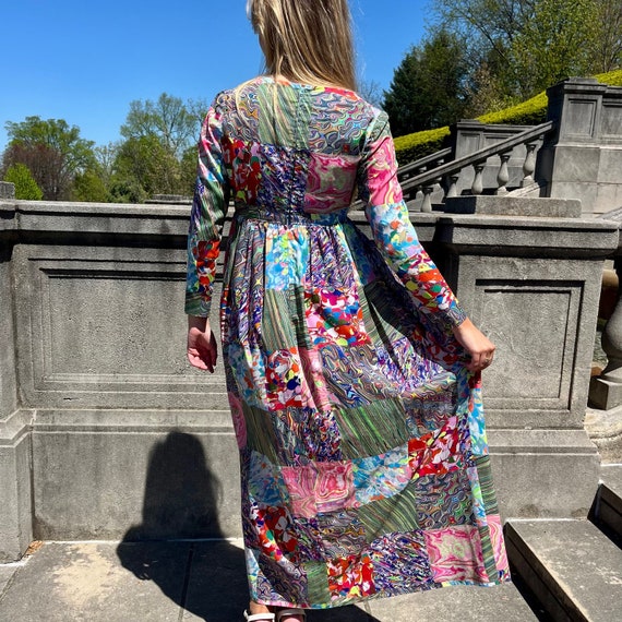 1960s Psychedelic Patchwork Pattern Maxi Dress | … - image 2