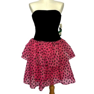 1980s Strapless Party Dress |  Black & Pink | Bust 34 | Vintage