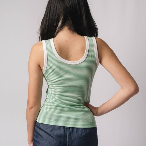 70s Green and White Stripped Muscle Tank | Size S… - image 2