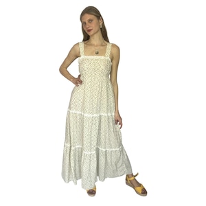 1970s Cream Prairie Dress | Floral | XS | Vintage