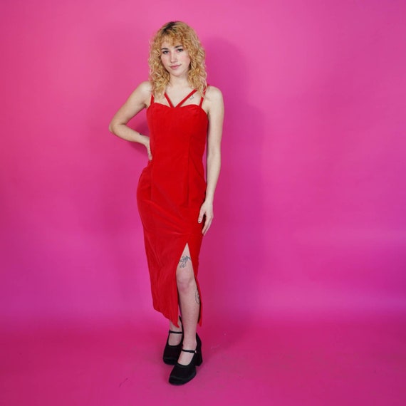 red velvet wiggle dress 1990s Red Velvet GUESS Wiggle Dress Size Small Vintage VTG