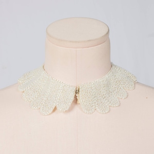 50s White Beaded Collar| Handmade| Germany| Length-17.5&quot;| Vintage VTG