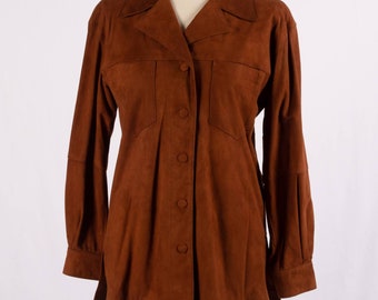 Escada des années 90 par Margaret Ley Deadstock Brown Suede Button Up