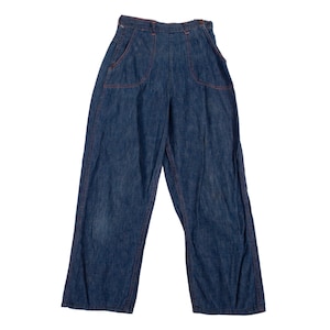 1950s Side Zip Denim Jeans | Waist 24&quot; | Womens | Cotton | Dark Wash | Vintage