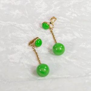 60s Green Dangle Clip On Earrings | VTG Vintage