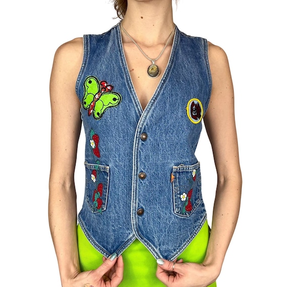 70s Levi's Vest | Small | Denim | Blue | Patched … - image 1