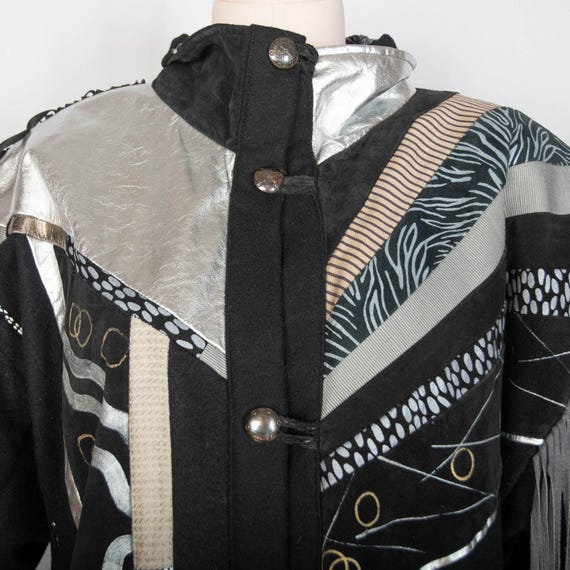 1980s Black & Silver Patchwork Jacket | Fringe | … - image 3