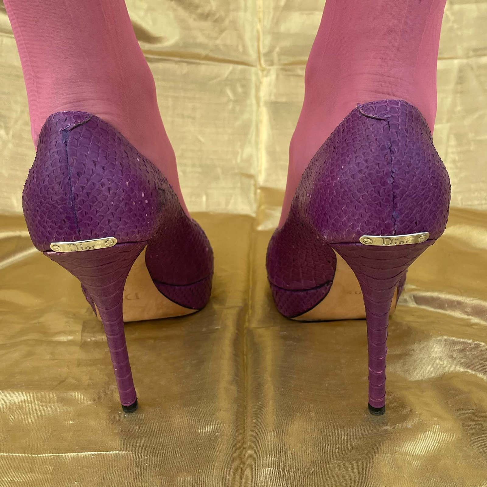 2000s Dior Purple Snakeskin Platform Stiletto Peep Toe 39 1/2