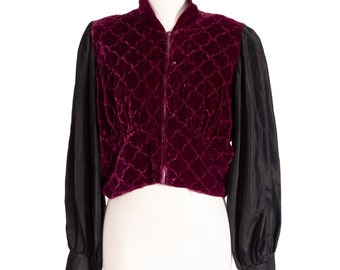 Década de 1960 hace chaqueta con cremallera de terciopelo granate de los años 30 / Busto 40" / Vintage