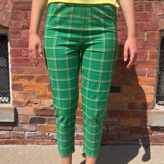 1960s Green Plaid Cigarette Pants | Waist 27/28