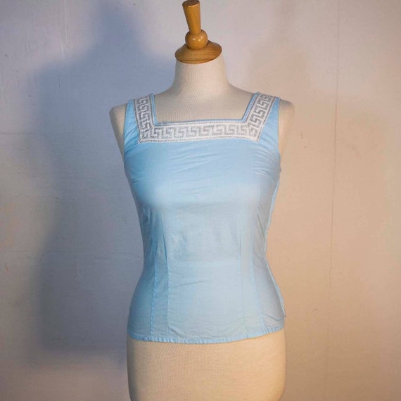 1950s Sky Blue Cotton Tank | Size Small | Bust-36… - image 2