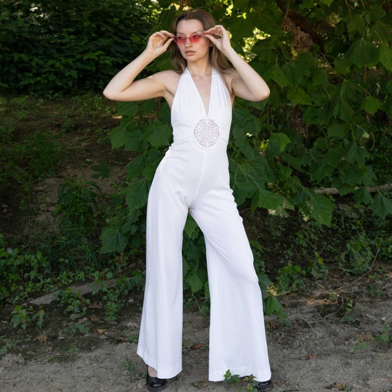 70s White Killer Jumpsuit Vintage VTG Elephant Bells - Etsy