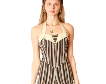 1950s Striped Playsuit | Swim | Brown & Black | Vintage