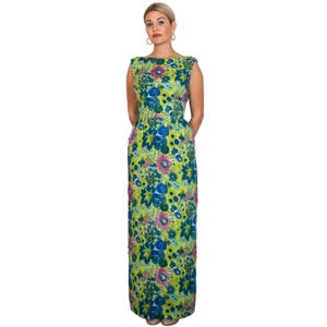 1960s Green and Blue Floral Dress | Beaded | Vintage