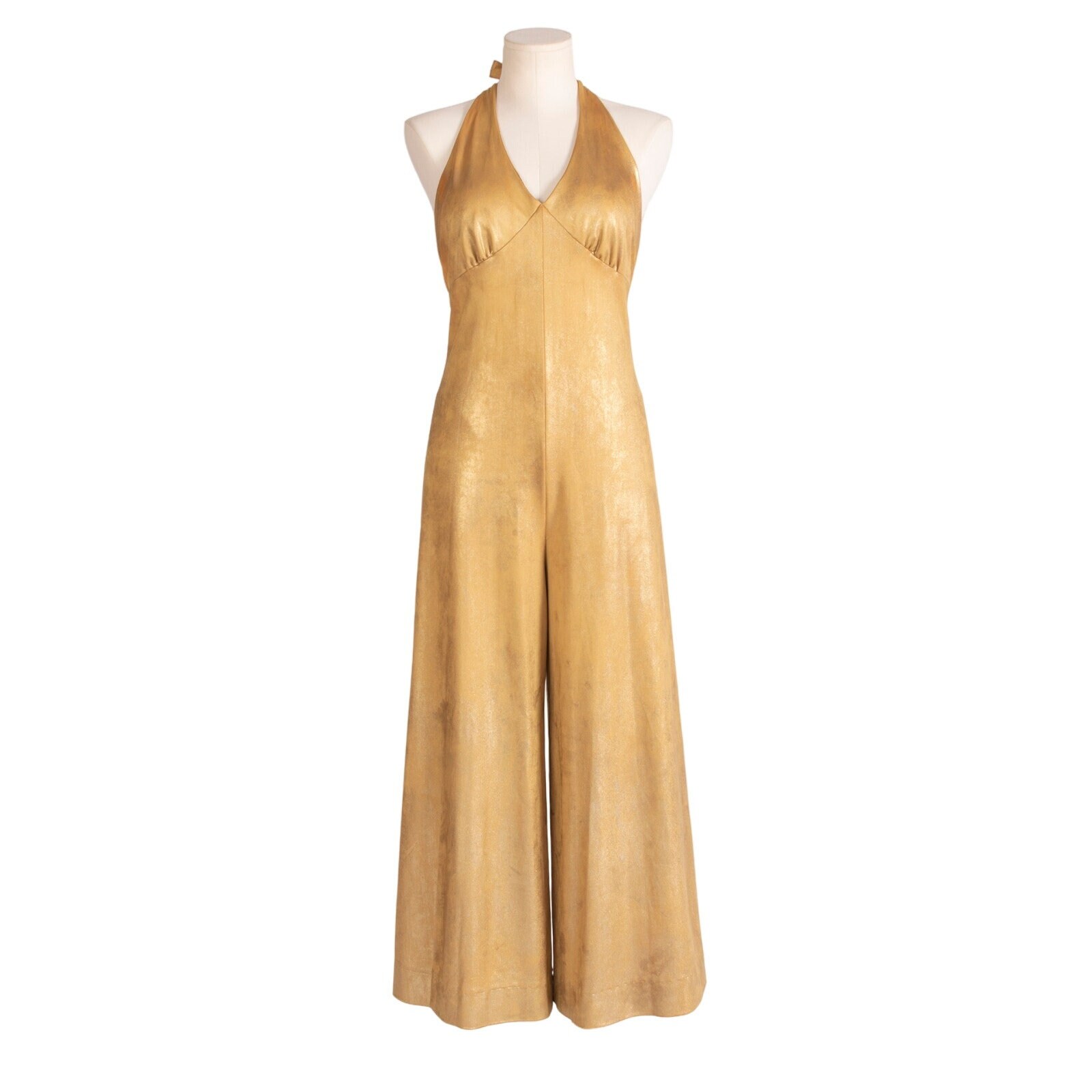 1970s Gold Halter Jumpsuit Bust 34 36 Disco Vintage