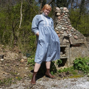 70s Light Blue GUNNE SAX Prairie Dress and Pinafore| Dress- Bust-38" Waist-38" Pinafore Bust-36" Waist- 35"| Modern Size Large| Vintage VTG