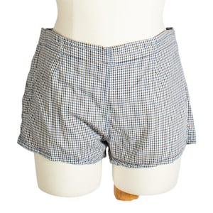 1950s Mens Plaid Shorts | Mid Rise | Medium | Brown and Blue | Vintage