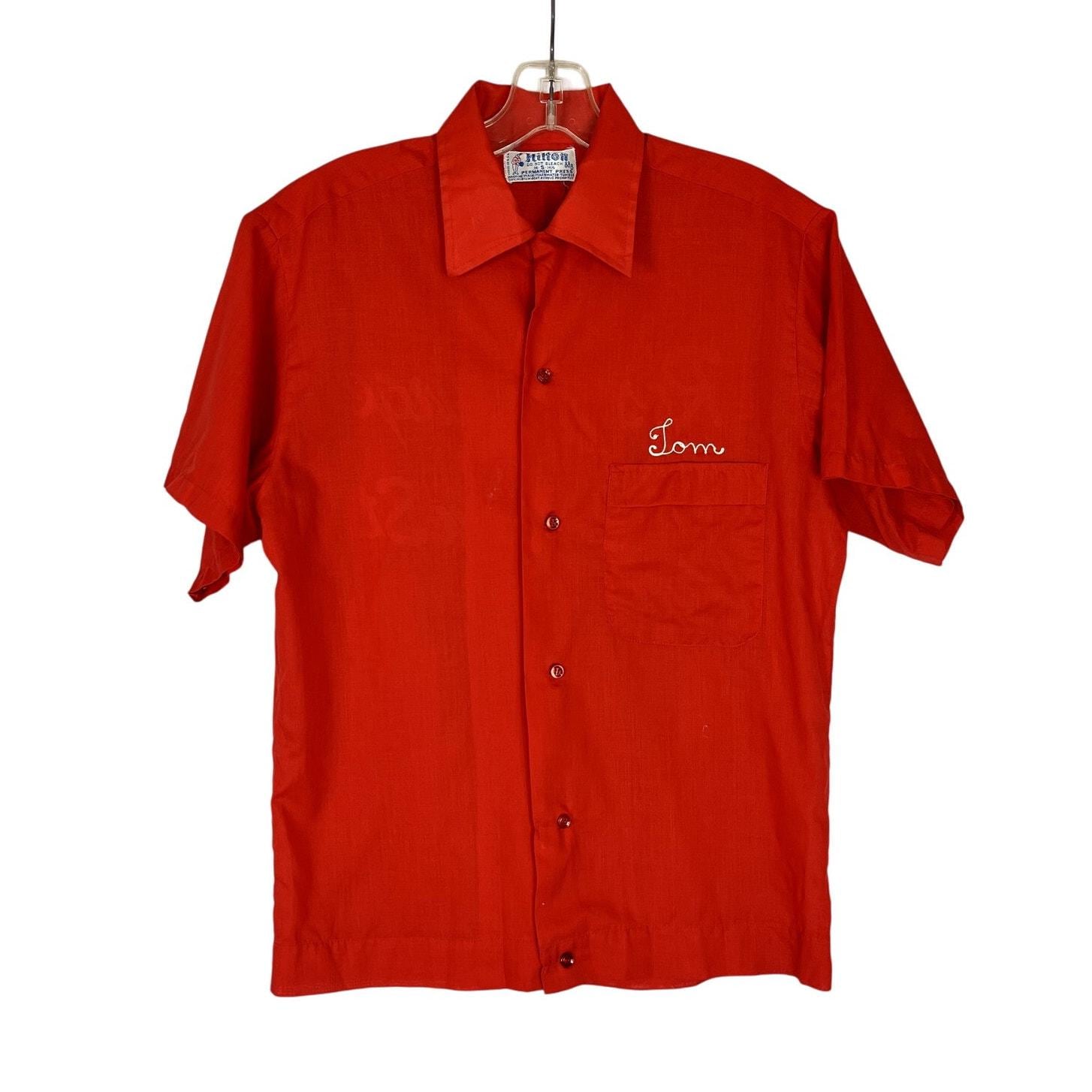 50s Mens Bowling Shirt | Embroidered | Medium | Red