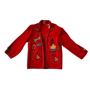1940s Red Wool Jacket | Made in Mexico | Kids |Embroidered | Vintage