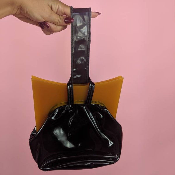 RESERVED-RARE 40s Bakelite Purse | Black Vinyl | Vintage Clutch Purse | Plastic | Shiny | VTG