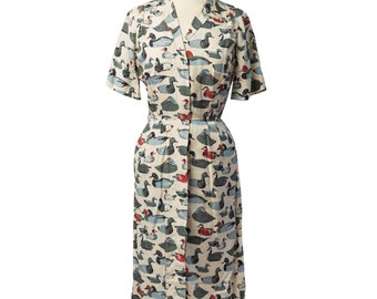 60s Loon Print Dress | Bust 40" | VTG Vintage