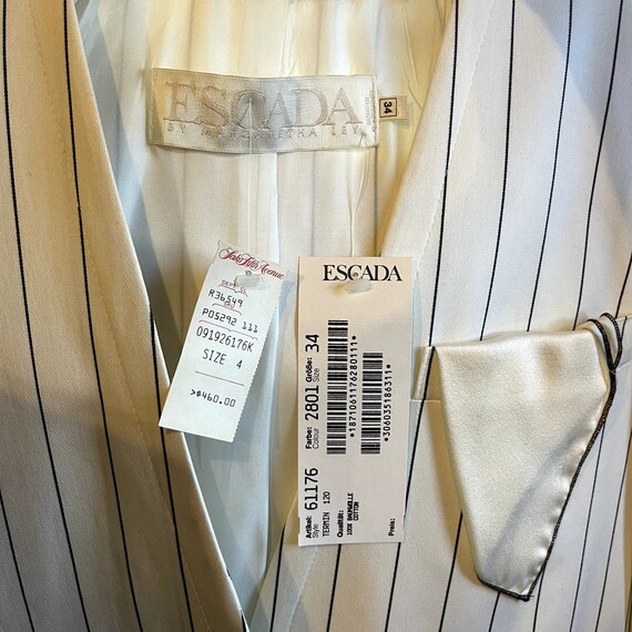 1990s Escada White Pinstripe Suit Set | Size 4 | … - image 3