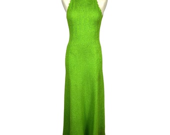 1970s St. John Lime Green Knit Dress | Maxi | Bust 34 | Vintage