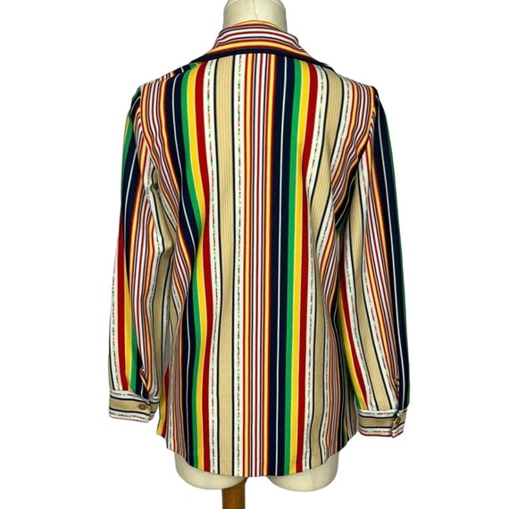 1970s Rainbow Stripe Dagger Collar Button Up Top … - image 2