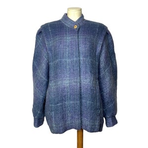 1990s Plaid Mohair Jacket | Medium | Blue and Purple | Vintage