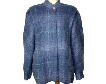1990s Plaid Mohair Jacket | Medium | Blue and Purple | Vintage