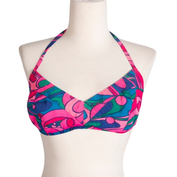 1960s Psychedelic Bikini Top | Halter | Pink and B