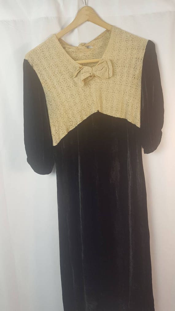 30s Black Velvet Dress | Knit Bodice | True Vintag