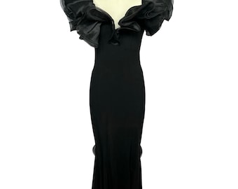 1980s Lille Rubin Black Tulle Neckline Dress | Bust 34 | Waist 30 | Vintage