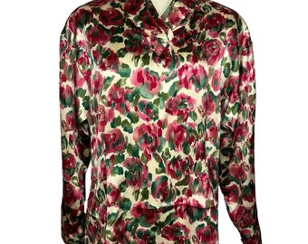 Blusa floral rosa Anne Klein de los años 80 / Busto 42 / Talla 10 / Vintage