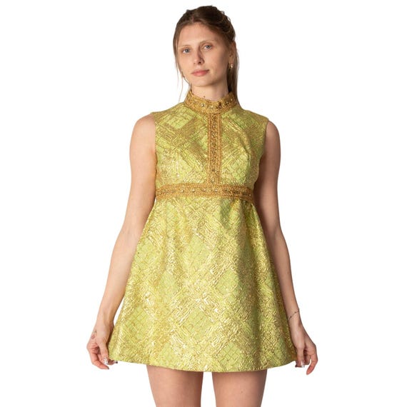 green and gold short dress 1960s & Mini | Small short formal emerald green dress