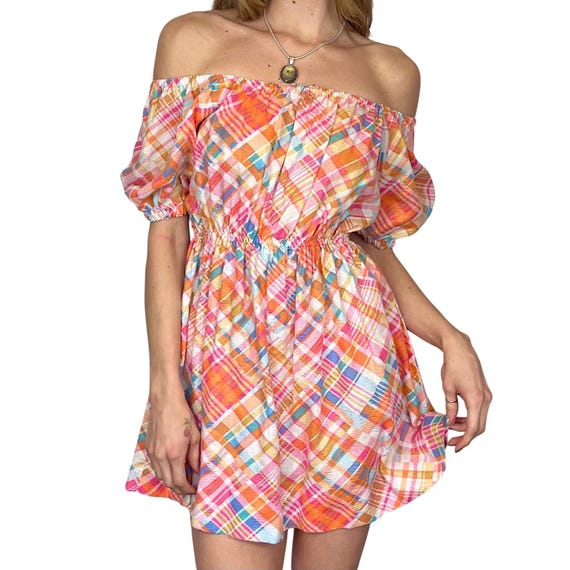open lace back dress Girls: Turn You Around Orange Plaid Dress – Shop the Mint