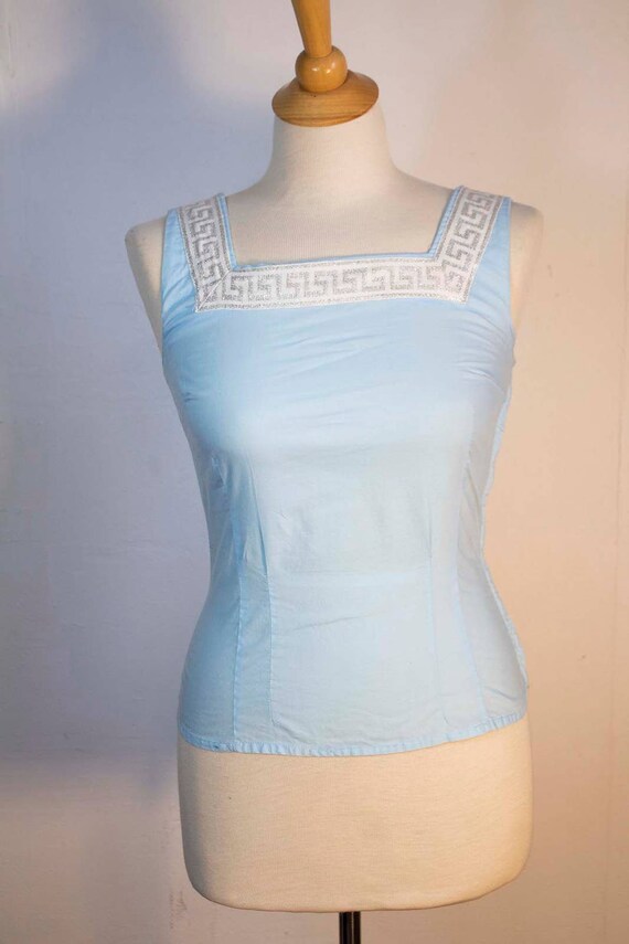 1950s Sky Blue Cotton Tank | Size Small | Bust-36… - image 3