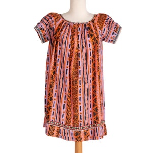 1960s Orange Pink Mini Dress | Medium | Patterned | Vintage