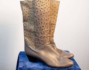 Tacones de botas grises de la década de 1980 / Zapatos / VTG / Vintage / Botines / Cuero /